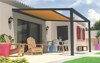 Pergola en aluminium motorisée toile enroulable Dickson MAX adossée sur-mesure