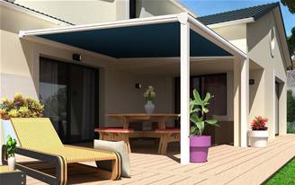 Pergola en aluminium motorisée toile enroulable Dickson MAX adossée sur-mesure