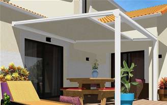 Pergola en aluminium motorisée toile enroulable Dickson MAX adossée sur-mesure