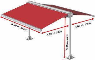 Store abris terrasse double pente 265 toile Tibelly sur-mesure